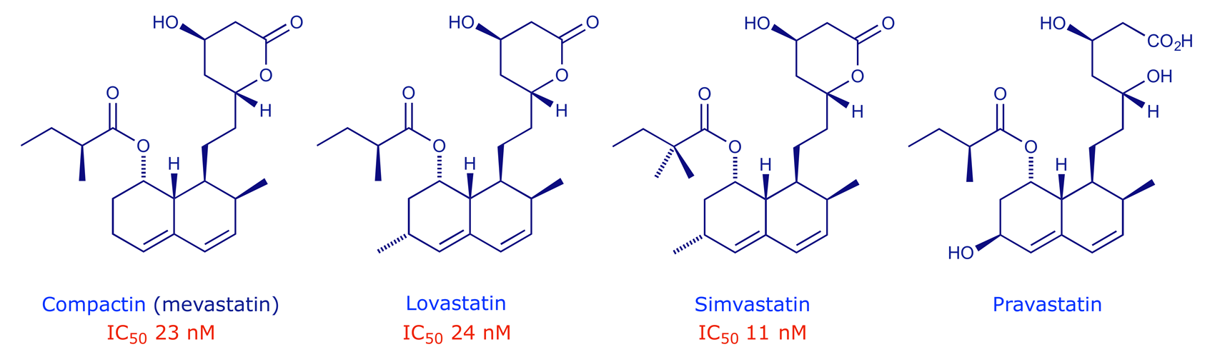 Structures of the lead compound compactin and related HMGR inhibitors