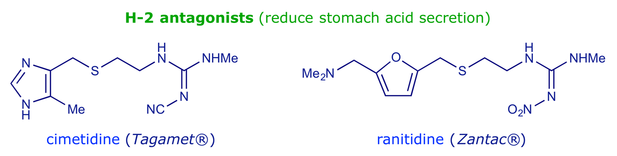 Structures of the anti-ulcer drugs cimetidine and ranitidine