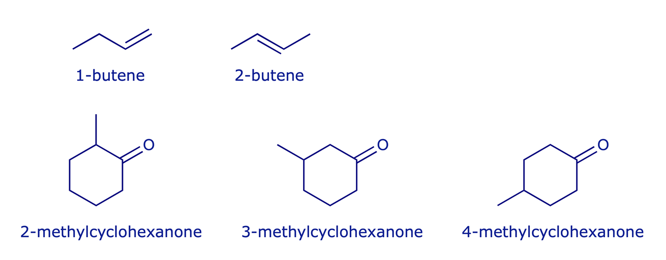 The alternative regioisomers of butene and methylcyclohexanone