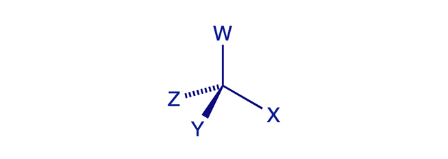 A tetrahedral atom bearing four different attachments W, X, Y and Z