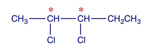 The constitution of 2,3-dichloropentane with the stereogenic carbons indicated