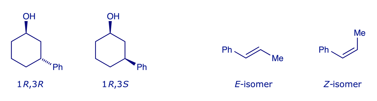 Two examples of diastereoisomerism; 3-phenylcyclohexanol and 1-phenylpropene