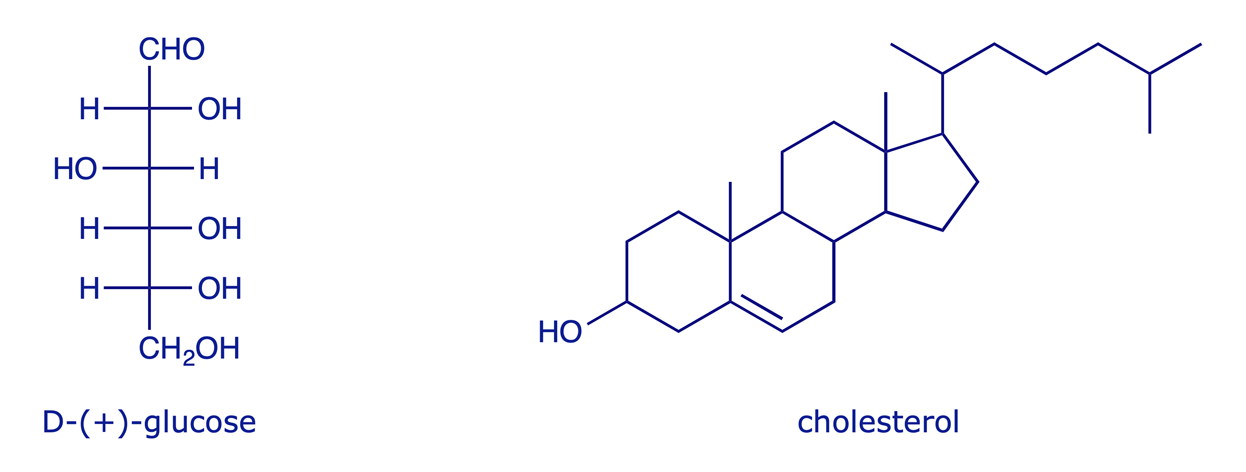 The structures of glucose and cholesterol